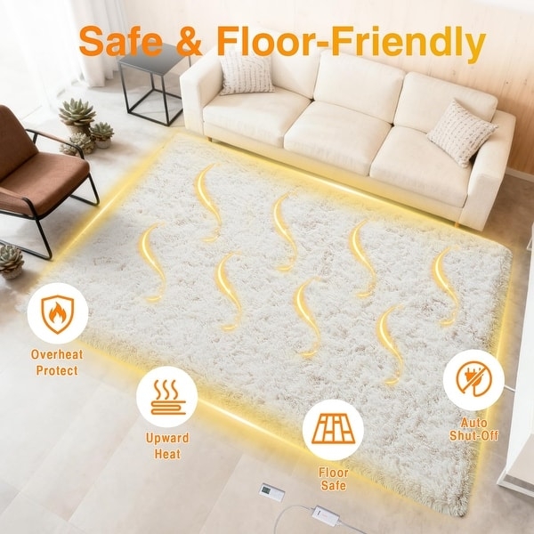 Area Rug High Pile Shag Integrated Heating Off White Scandinavian Cozy