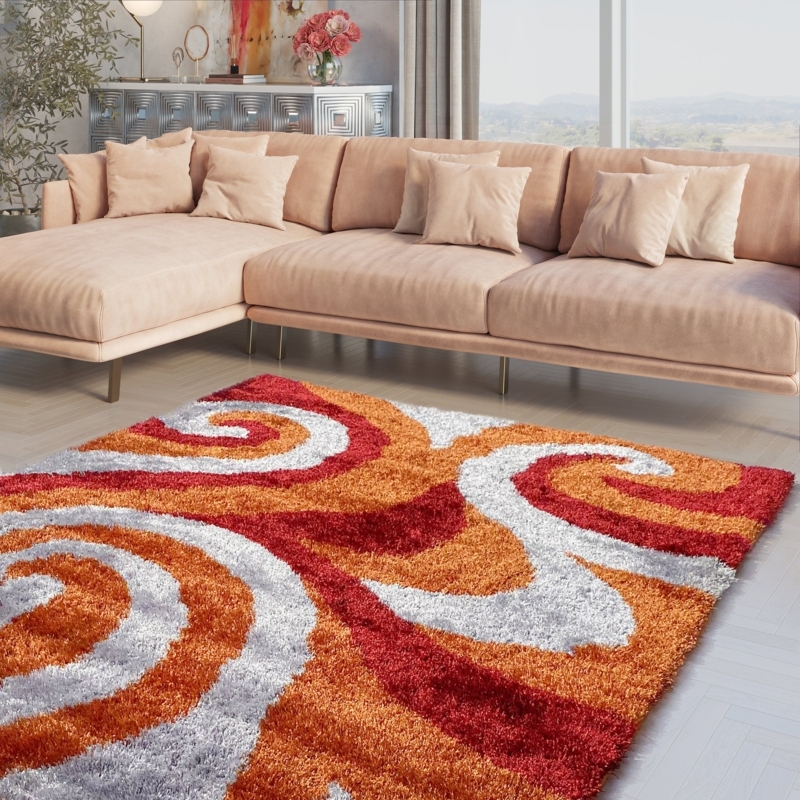 Area Rug: High Pile Shag Texture, Vibrant Heathered Color Mix Retro Style