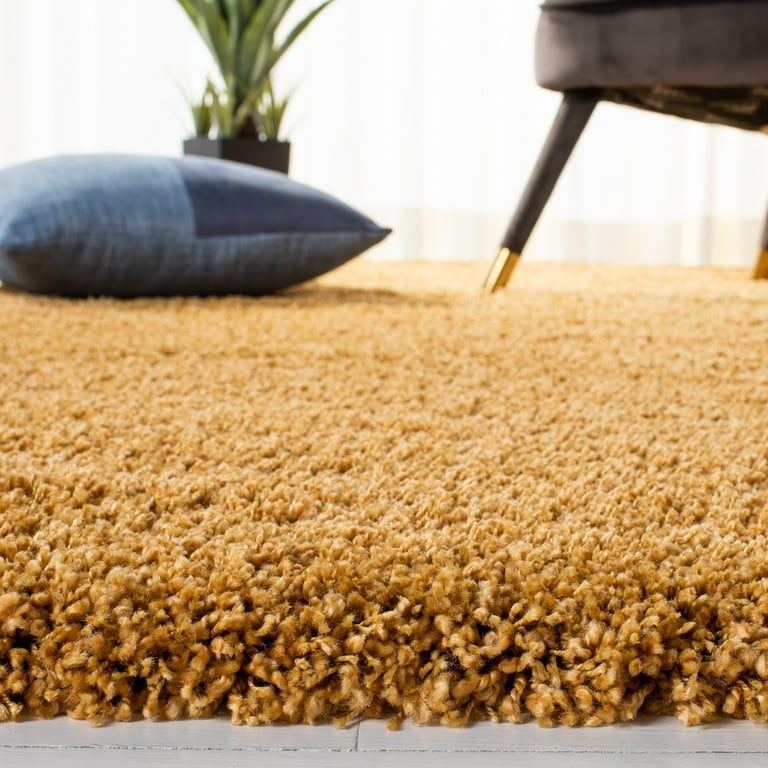 Area Rug High Pile Shag Twisted Yarn Mustard Yellow Retro Glam
