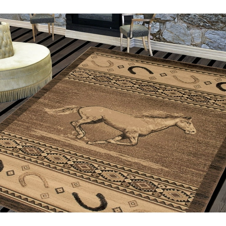Area Rug Horse Silhouette Panels Southwestern Cabin Aesthetic