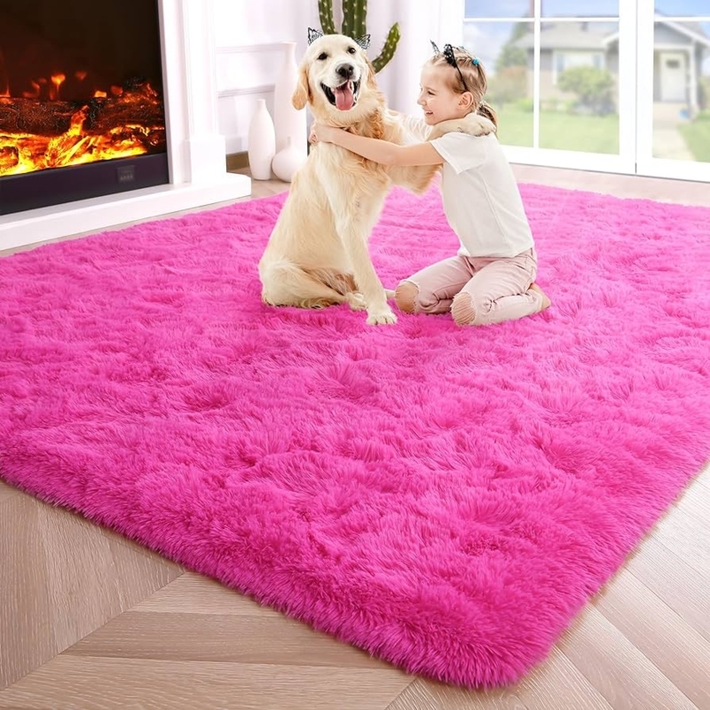 Area Rug: Hot Pink Shaggy Bedroom Rug for Playful Decor