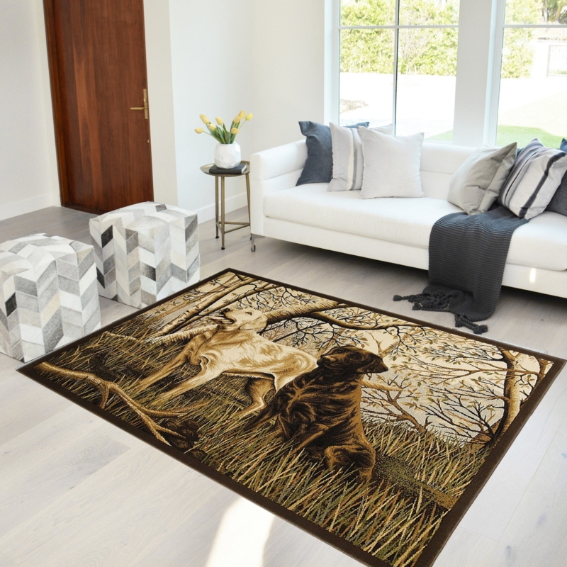 Area Rug Hunting Dog Imagery Abstract Nature Motif Lodge