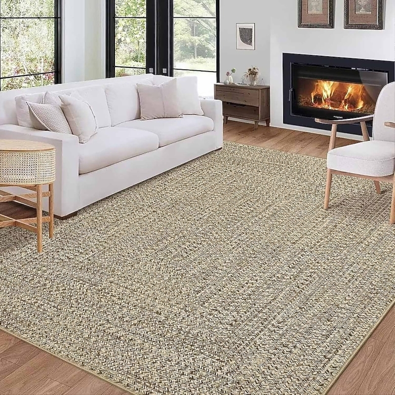Area Rug Imitation Braided Texture Beige Machine Washable Mid-Century