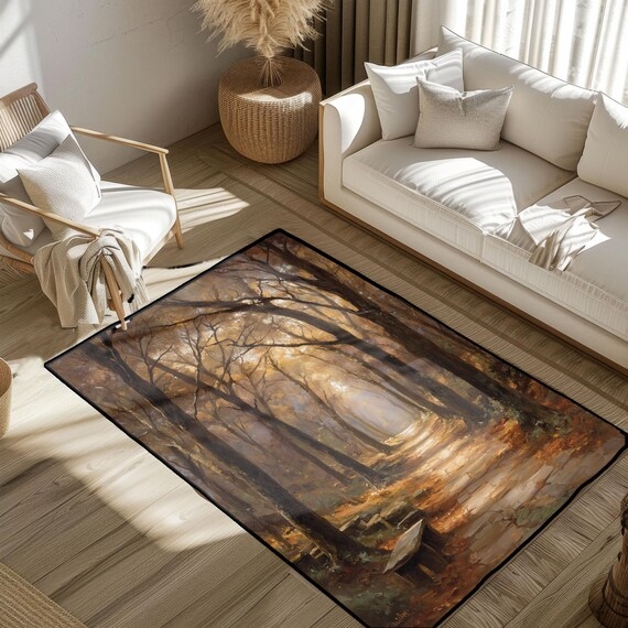 Area Rug Impressionist Autumn Forest Warm Palette Dappled Light