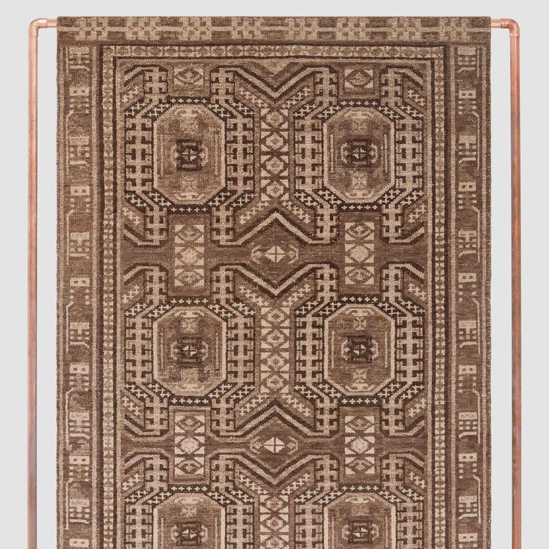 Area Rug in Cocoa Brown, High-Pile Texture, Organic Geometric Pattern