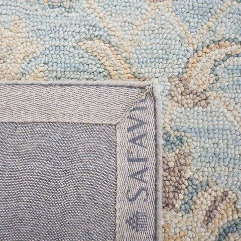 Area Rug in Square Shape with Grey Botanical Pattern and Wool Pile.