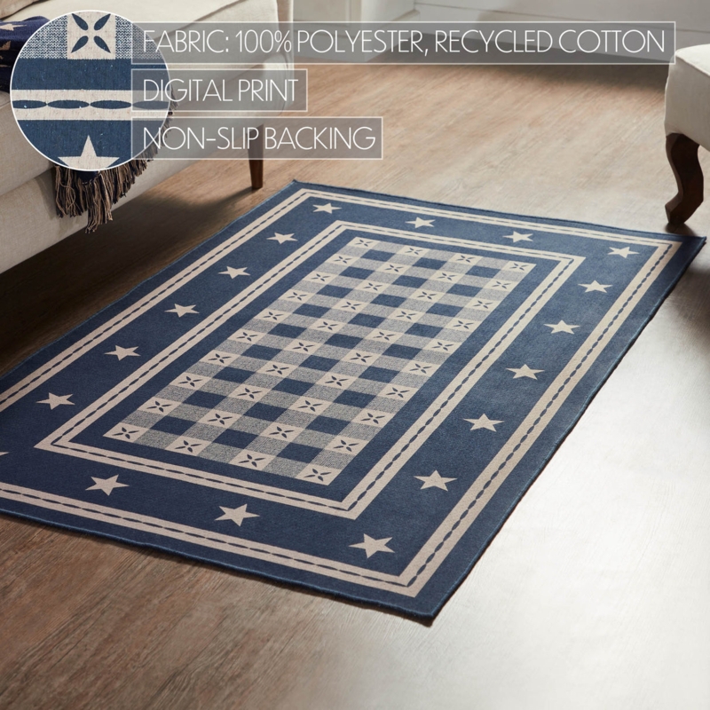 Area Rug: Indigo Star Border Flatweave Americana Outdoor Safe Porch