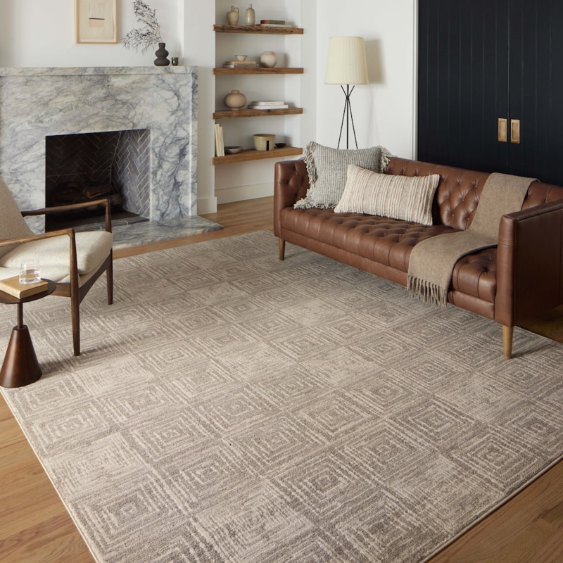 Area Rug, Industrial 3D Geometric Grid, Grey & Cream Dimensional