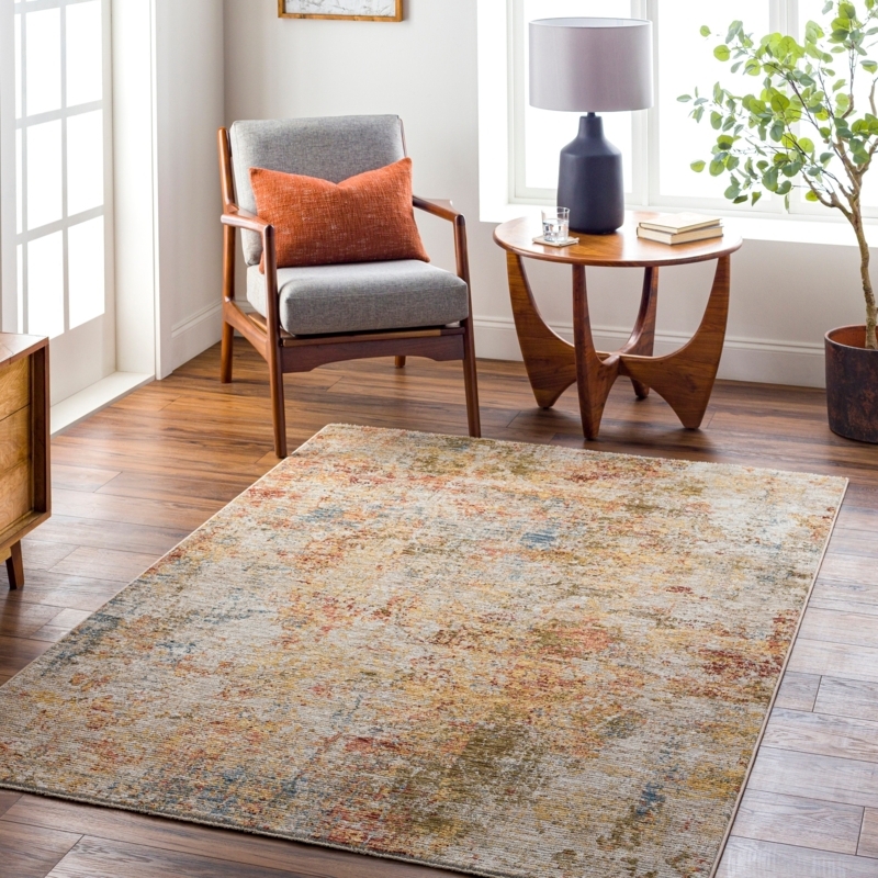 Area Rug, Industrial Abstract, Weathered Rust & Cream Low Pile