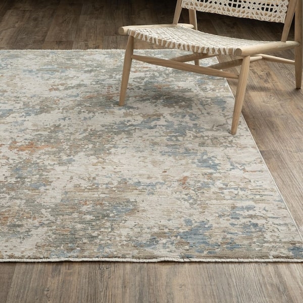 Area Rug, Industrial Abstract with Fringed Edges, Beige & Rust