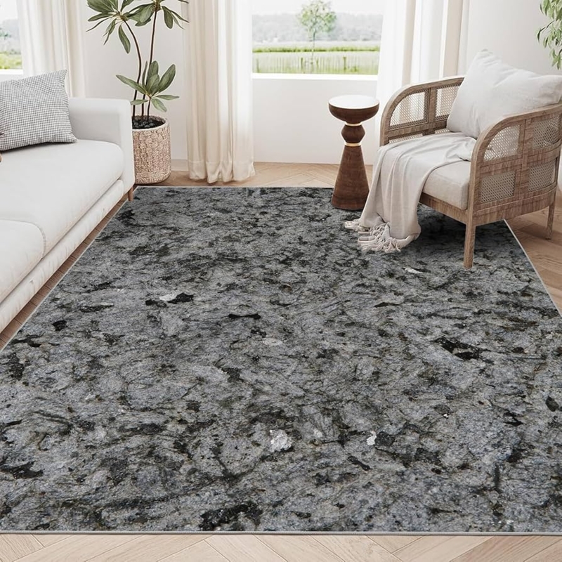 Area Rug, Industrial Dark Gray Marble Pattern, Low Pile Washable