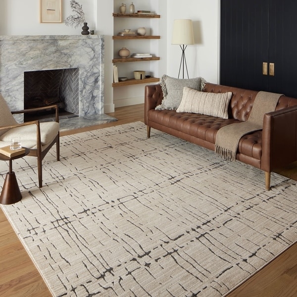 Area Rug, Industrial Dimensional Geometric Pattern, Charcoal & Cream