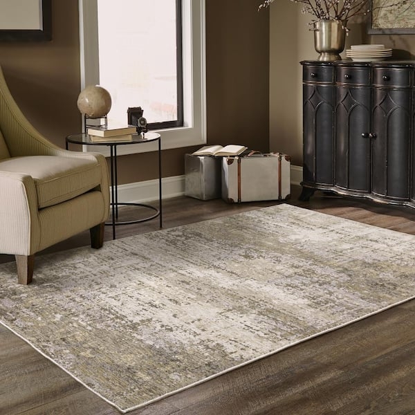 Area Rug, Industrial Distressed Abstract with Faded Beige & Gray