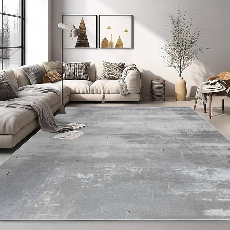 Area Rug, Industrial Marble Abstract Design, Charcoal & Grey tones