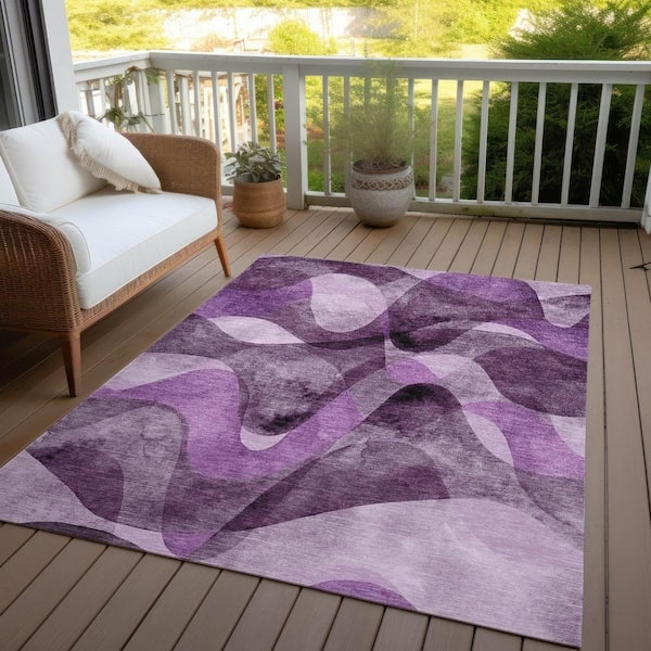 Area Rug Interlocking Geometric Pattern Vibrant Purple Low Pile