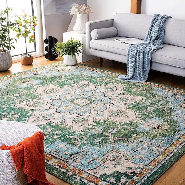 Area Rug Intricate Oriental Detailing Sage Green Traditional Border