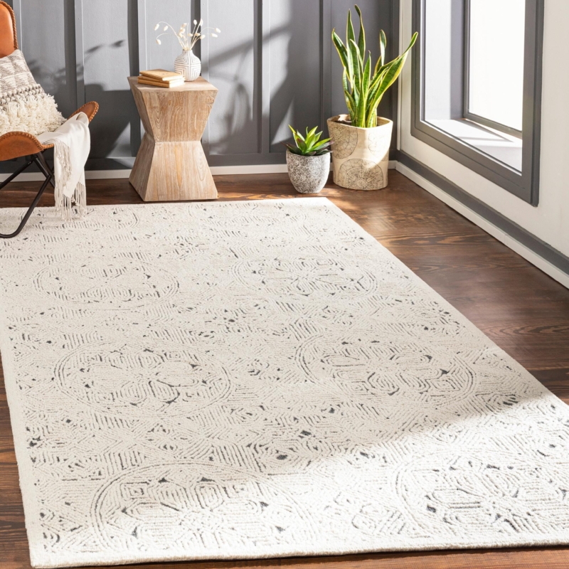 Area Rug Intricate Tribal Medallions Ivory Charcoal Global Bohemian