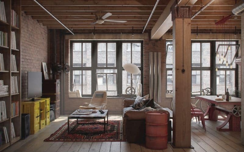 Area Rug, Intricate Vintage Pattern, Warm Earth Tones Industrial