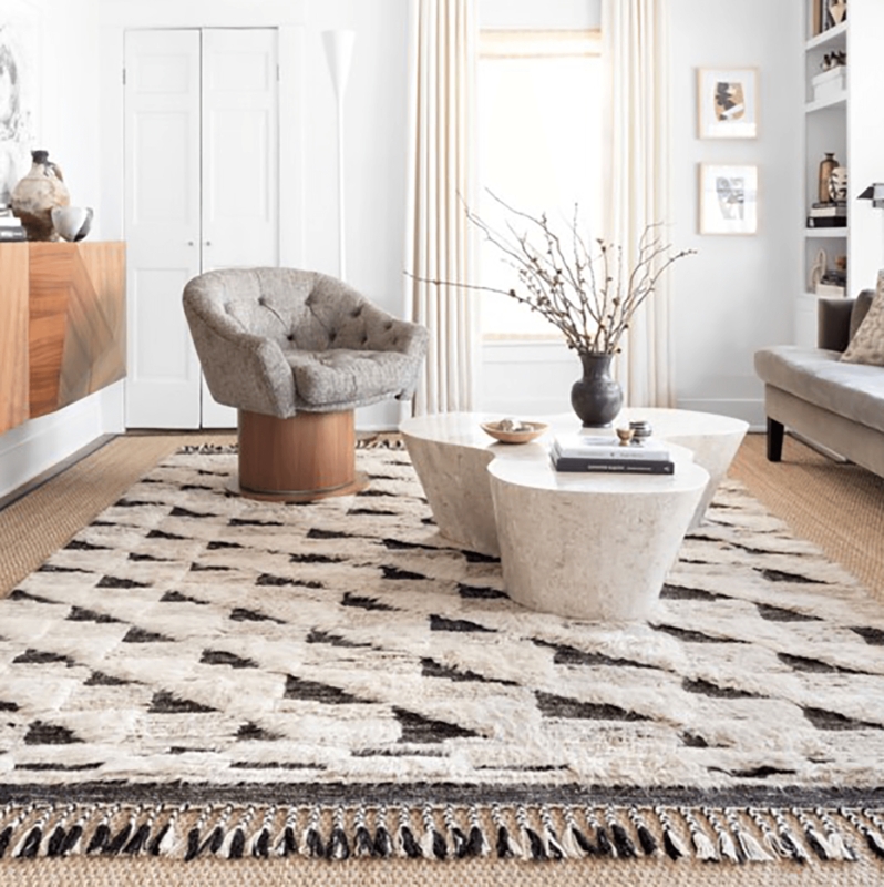 Area Rug Irregular Geometric Lines Natural Black Organic Modern