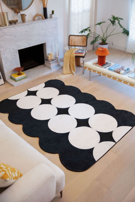 Area Rug Irregular Shape Abstract Line Art Minimalist Living Room