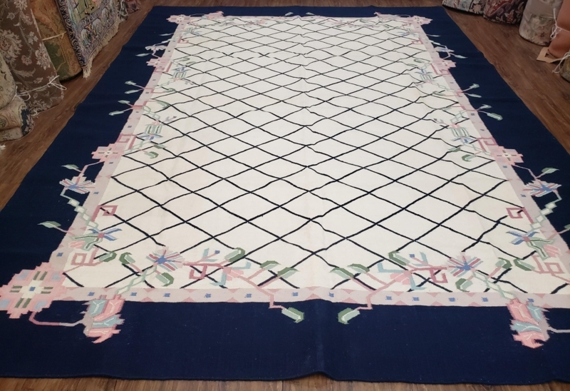 Area Rug Ivory Black Diamond Grid Flatweave Monochrome Scandi Style