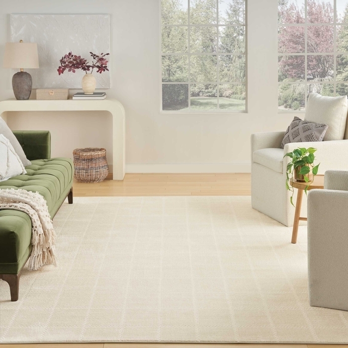 Area Rug Ivory Distressed Pattern Low Pile Modern Minimalist Styling