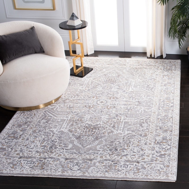 Area Rug Ivory Distressed Vintage Medallion Classic Motif