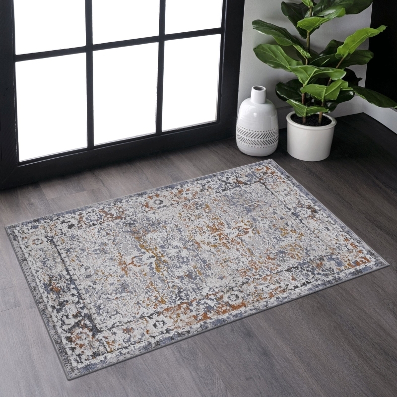 Area Rug Ivory Grey Geometric Diamond Fringe Tassel Styling