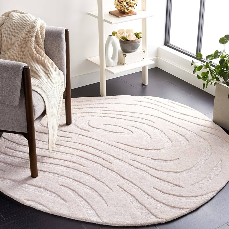 Area Rug Ivory Raised Geometric Texture Handmade Wool