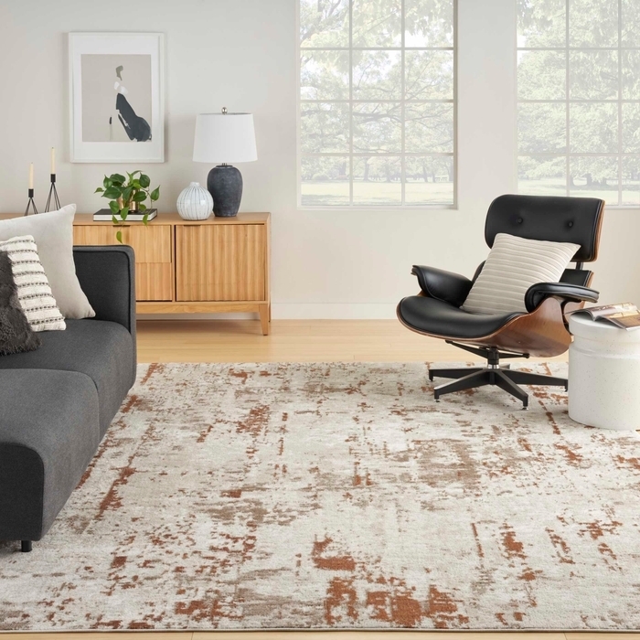 Area Rug Ivory Rust Distressed Medallion Transitional Vintage Inspired