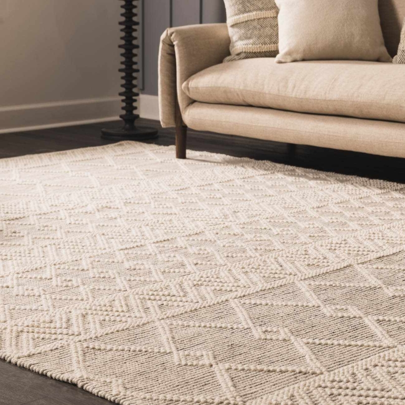 Area Rug Ivory Windowpane Grid Pattern Transitional Check