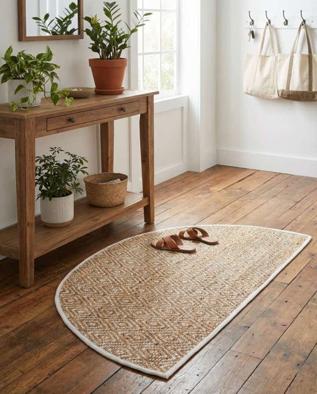 Area Rug Jute Braided Tan Natural Fiber Bohemian Hearth Decor