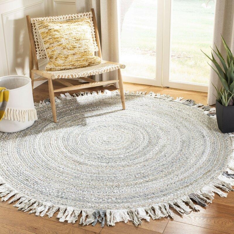 Area Rug Jute Like Hand Braided Multicolored Concentric Round