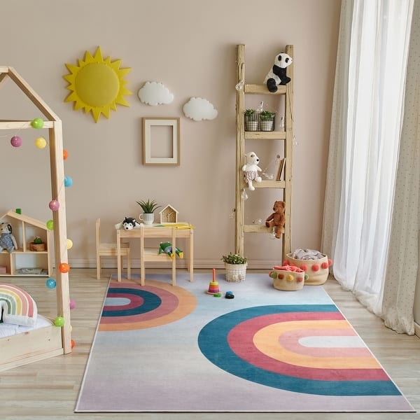 Area Rug Kaleidoscope Triangle Pattern Rainbow Palette