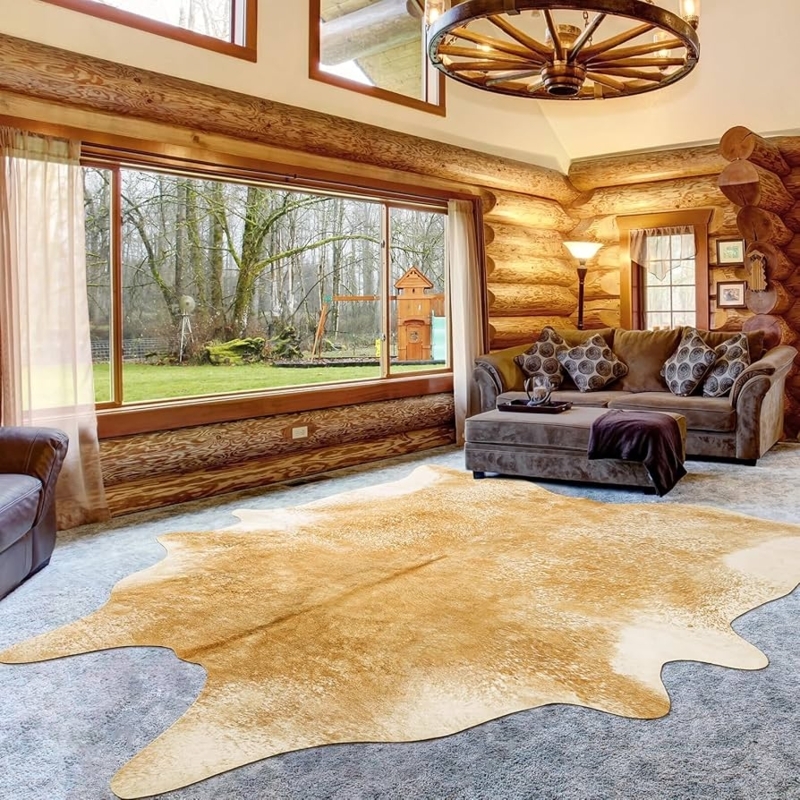 Area Rug Khaki Organic Silhouette Faux Fur Neutral Animal Print
