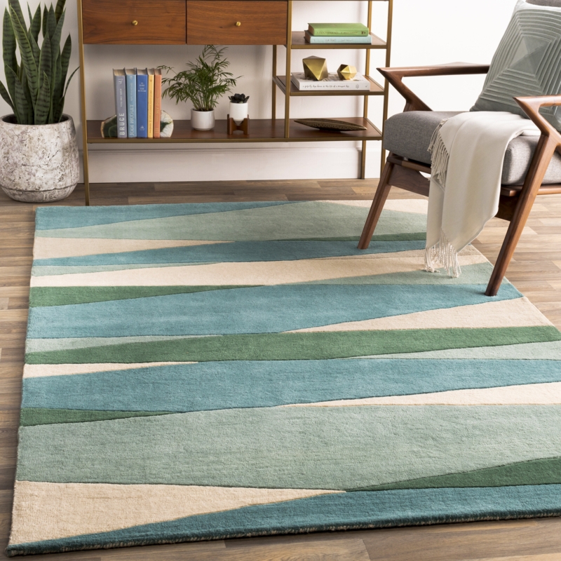 Area Rug Kidney Shape Hand Tufted Geometric Mid Century Modern Design