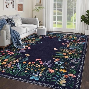 Area Rug Large Scale Botanical Print, Nature Inspired Palette, Botanical Farmhouse