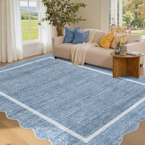 Area Rug Large Scale Cream Scalloped Edge Low Pile Modern