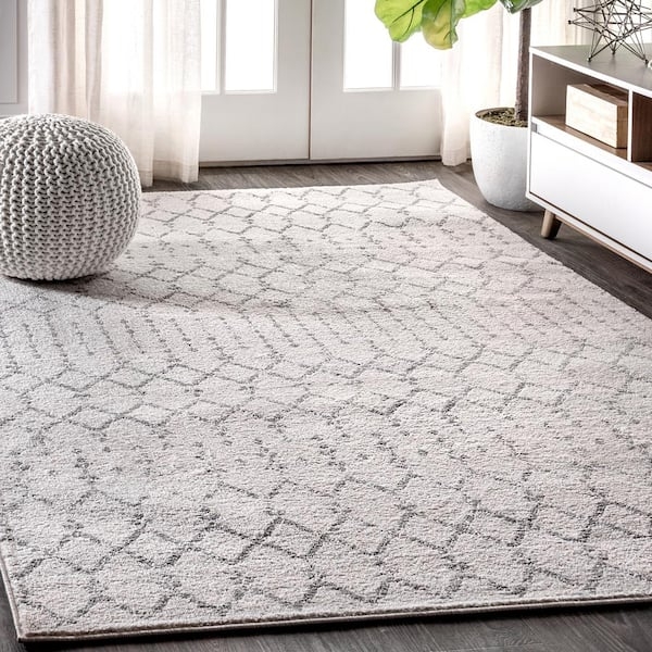 Area Rug Large Scale Diamond Pattern Distressed Cream Gray Boho