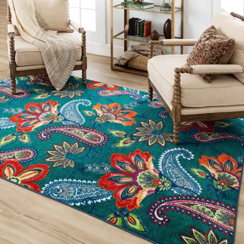 Area Rug Large Scale Paisley Navy Cream Transitional Decor