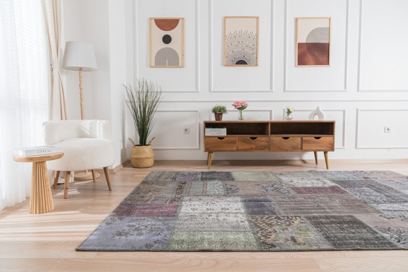 Area Rug Large Scale Patchwork Oriental Motifs Terracotta Beige