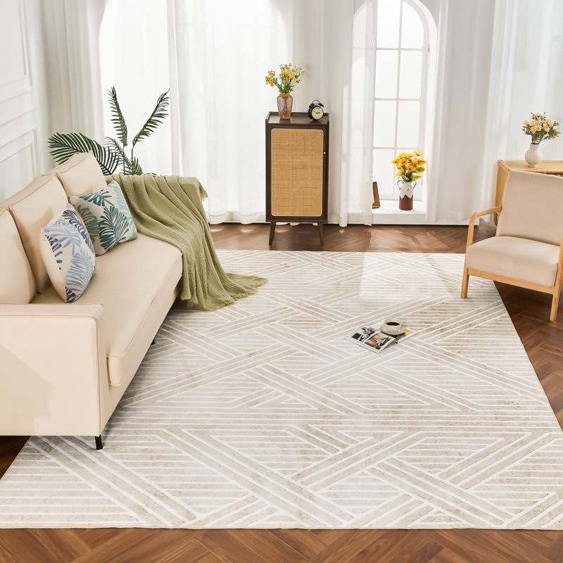 Area Rug Large Scale Subtle Geometric Neutral Living Room