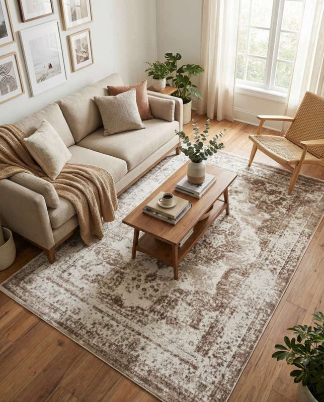 Area Rug, Large-Scale Trellis Pattern, Living Room Furniture Layout