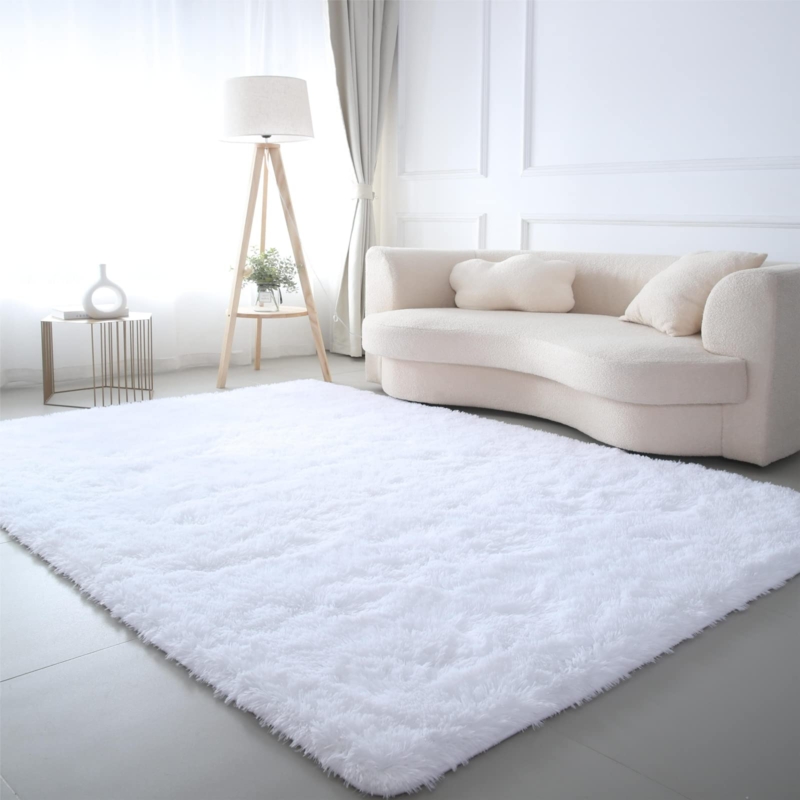 Area Rug: Large Shaggy Texture, Minimalist Living Room