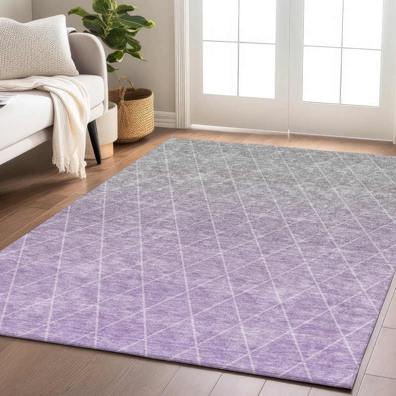 Area Rug Lavender Hue Medallion Design Distressed Texture Transitional