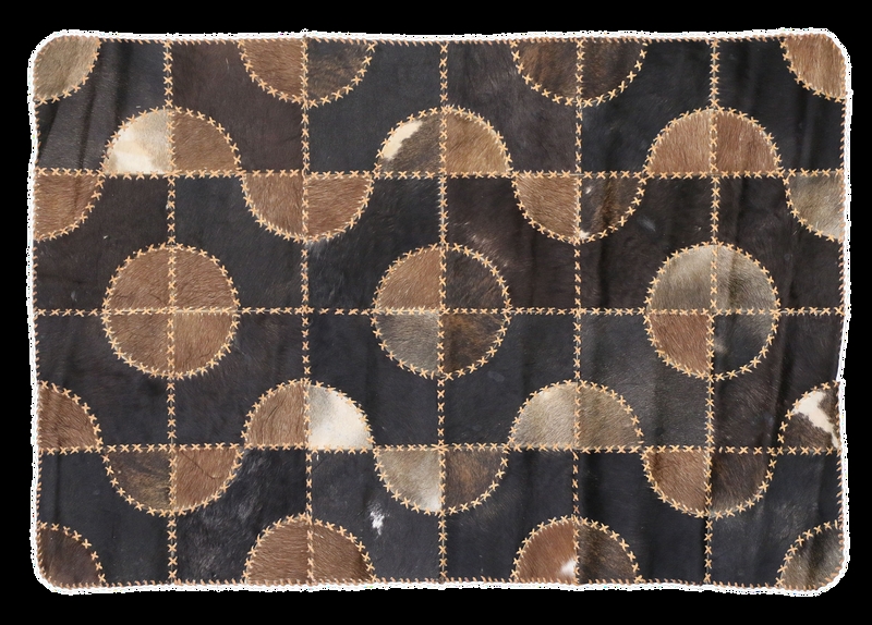 Area Rug Leather Patchwork Visible Stitching Rustic Industrial