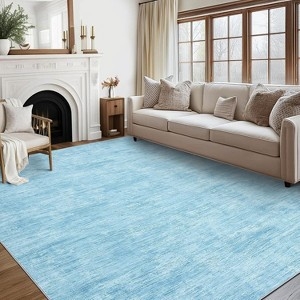 Area Rug Light Blue Solid Oversized Low Pile Serene Decor