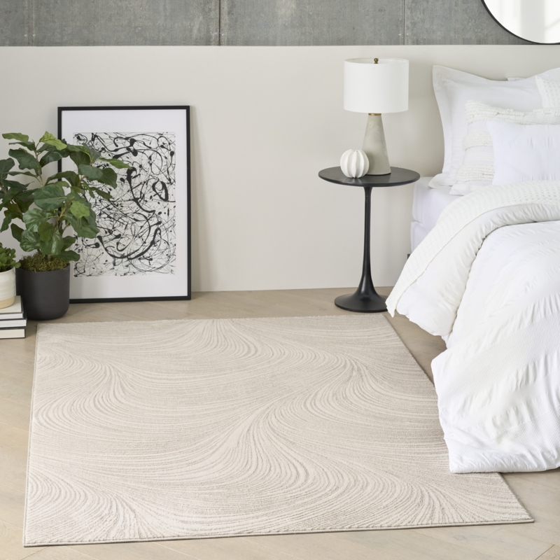 Area Rug, Linear Grid Pattern, Minimalist Beige Area Rug Styling