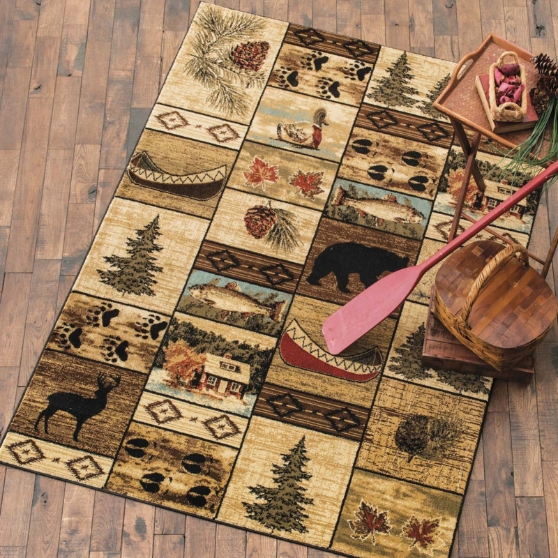 Area Rug Lodge Medallions Botanical Motifs Sage Green Burgundy