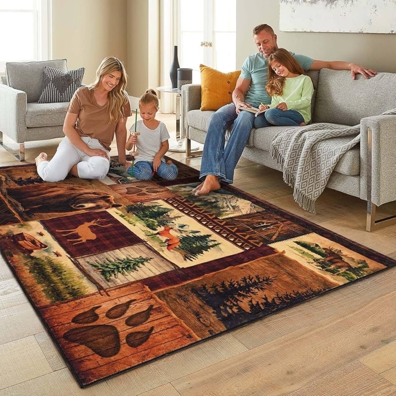 Area Rug Lodge Wildlife Motifs Southwestern Border Cabin